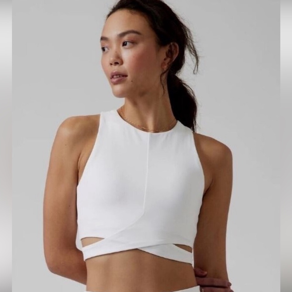 ATHLETA White Conscious Cut Out Crop NWOT Yoga Bra Top Size XL- #988051 $69